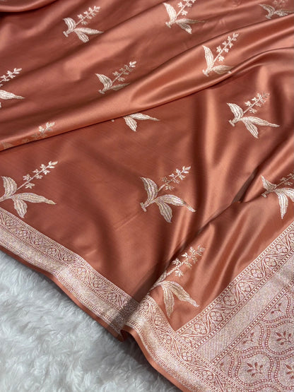 Peach Floral Motif Mashru Silk Saree MSM-04