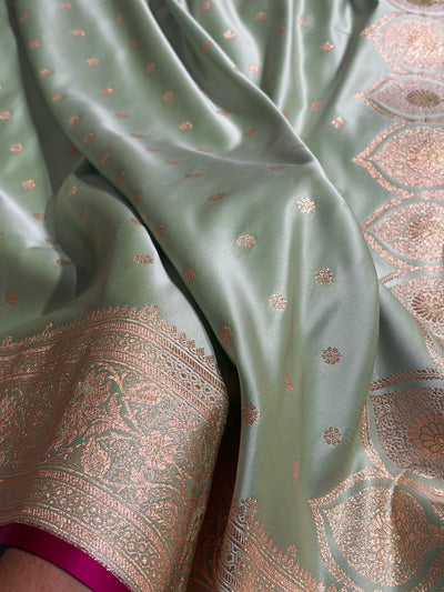 Banarasi Light Pista Booti Satin katan Silk Saree SK11