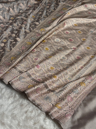 Gray Shades In Banarasi Minakari Jaal Mashru Silk Saree MCS42