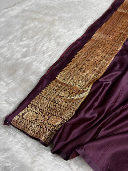 Dark Wine Unique Boota Pattern Satin Katan Silk Saree SK69