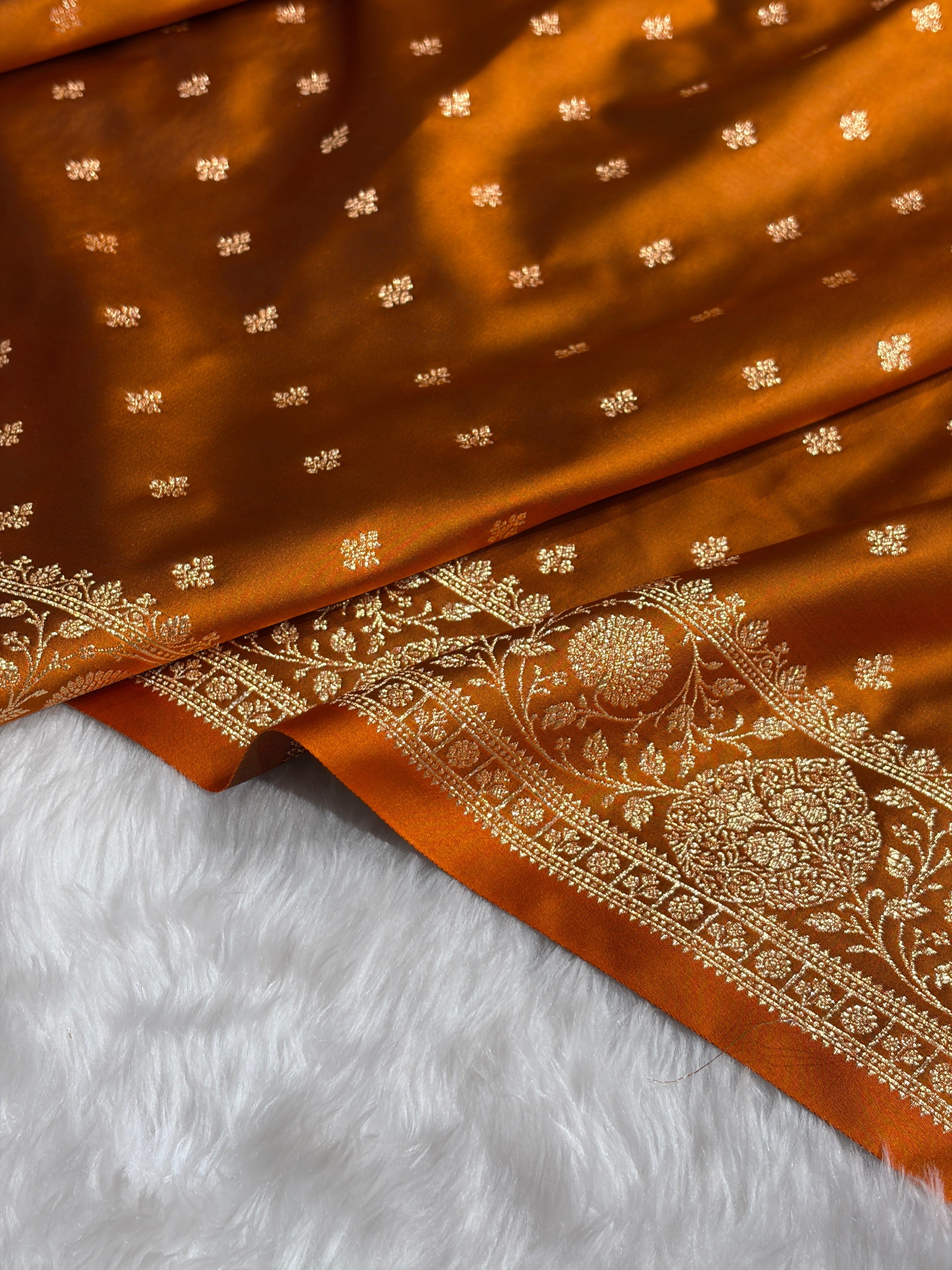 Banarasi Satin Katan Saree With Boota in Rust Shades SK117