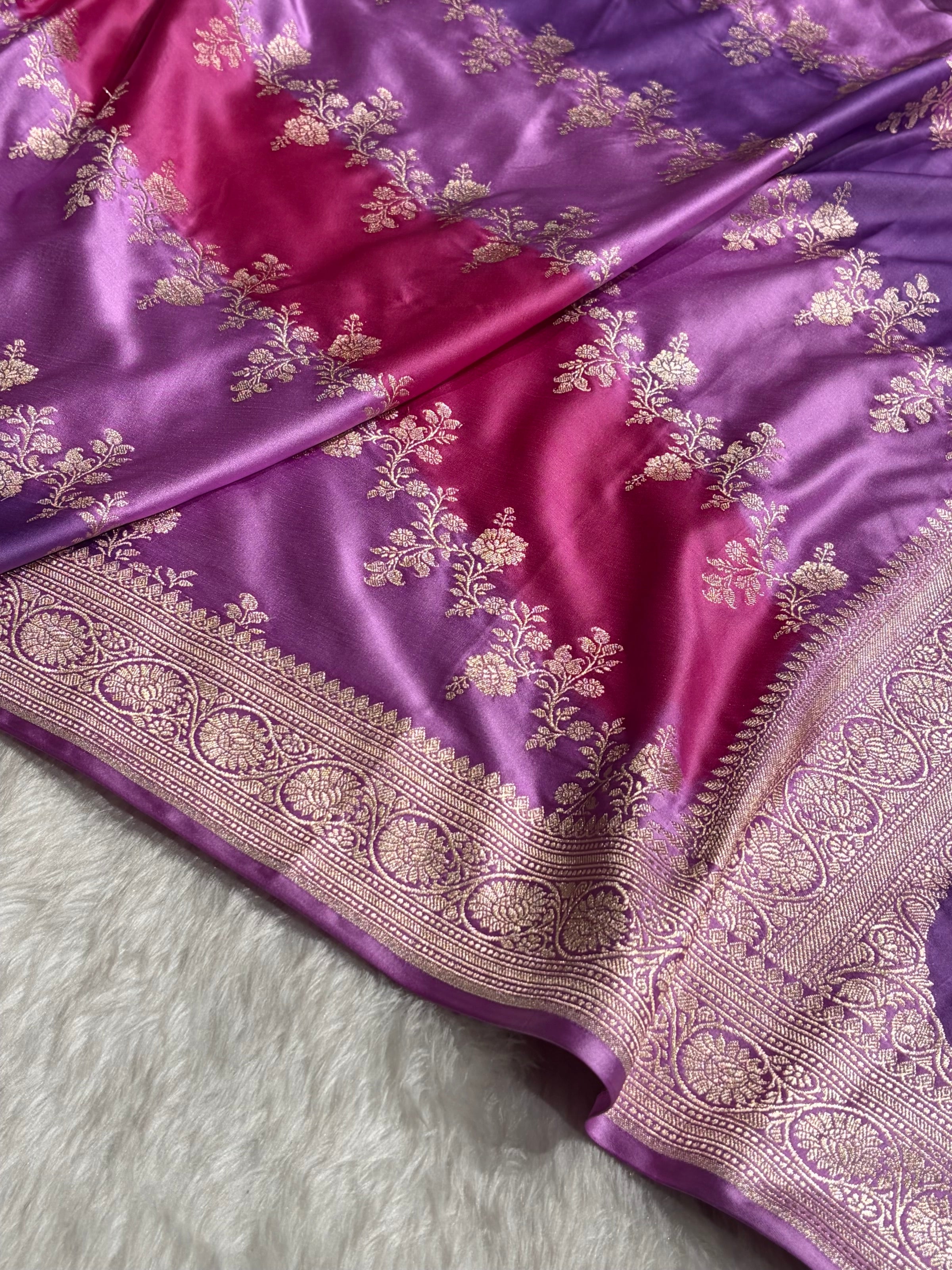 Lavender Rangkat Banarasi Cross Mashru Silk Saree MSRK01