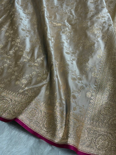 Beige Cross Satin Katan Silk Saree SK17