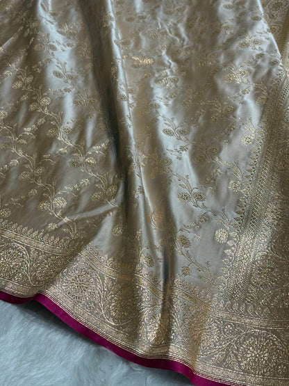 Mustard Gold Cross Satin Katan Silk Saree SK17