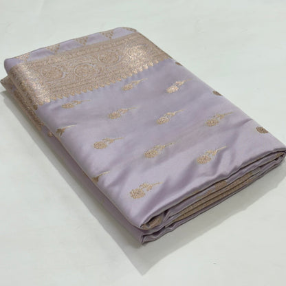 Lilac Mashru Silk Rose Motif