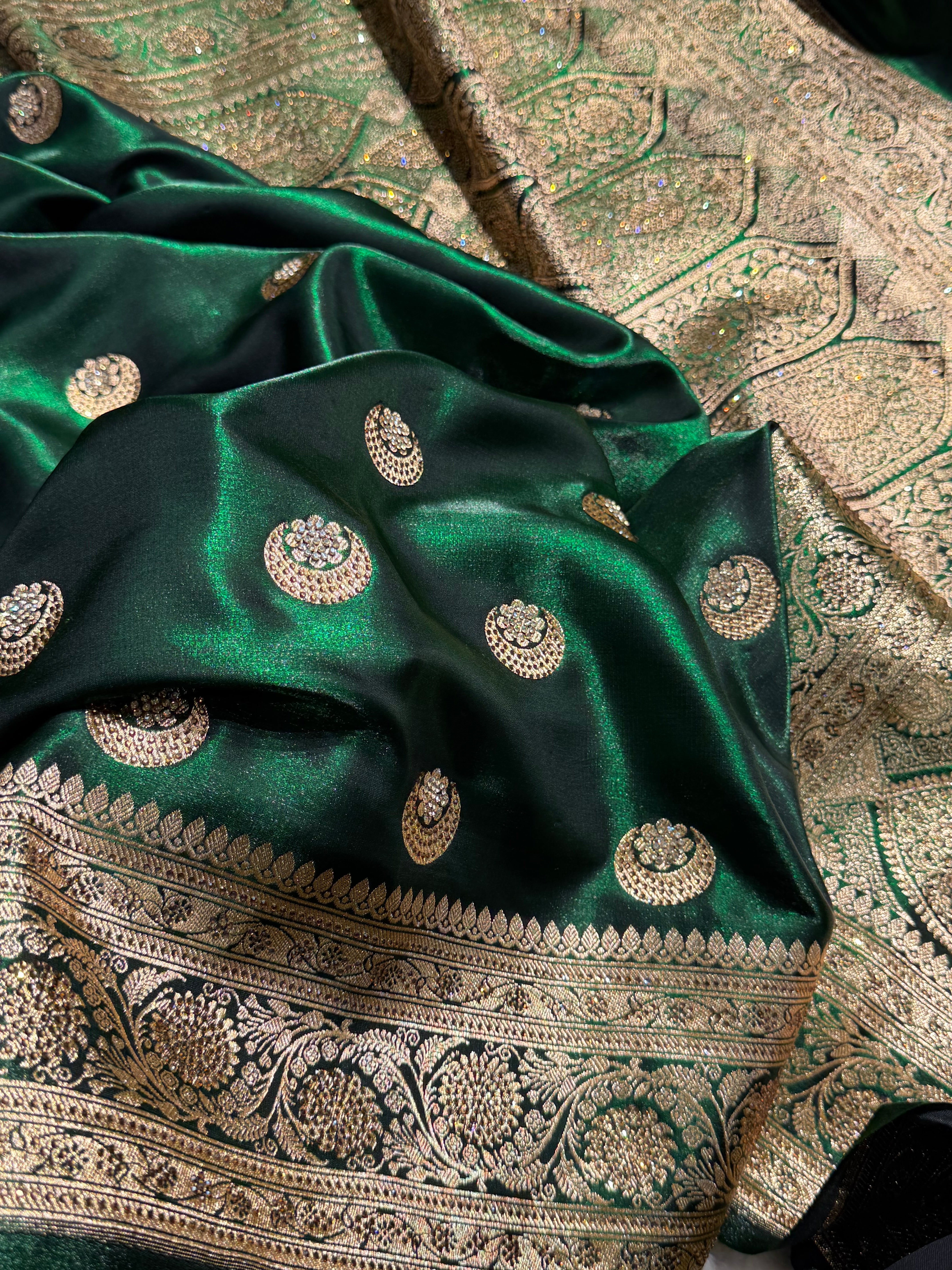 Chand Tara Bottle Green Boota With Traditional Banarasi Swarovski Work BSS04 (R)