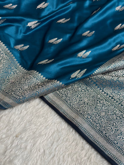 Banarasi Floral Booti Pattern in Dark Firozi Shades Floral Mashru Silk Saree MCS102