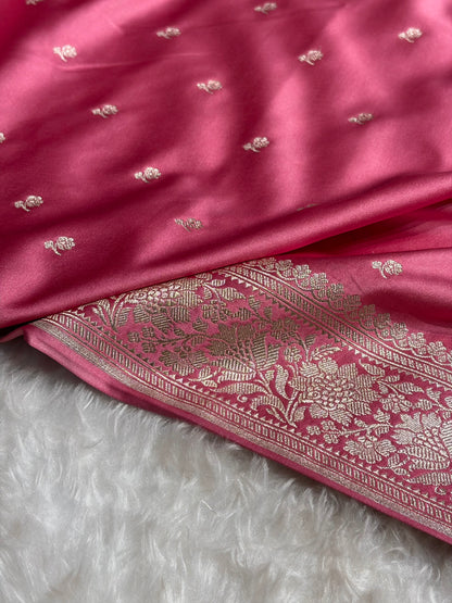 Baby Pink Shades Banarasi Booti Mashru Silk Saree MS67