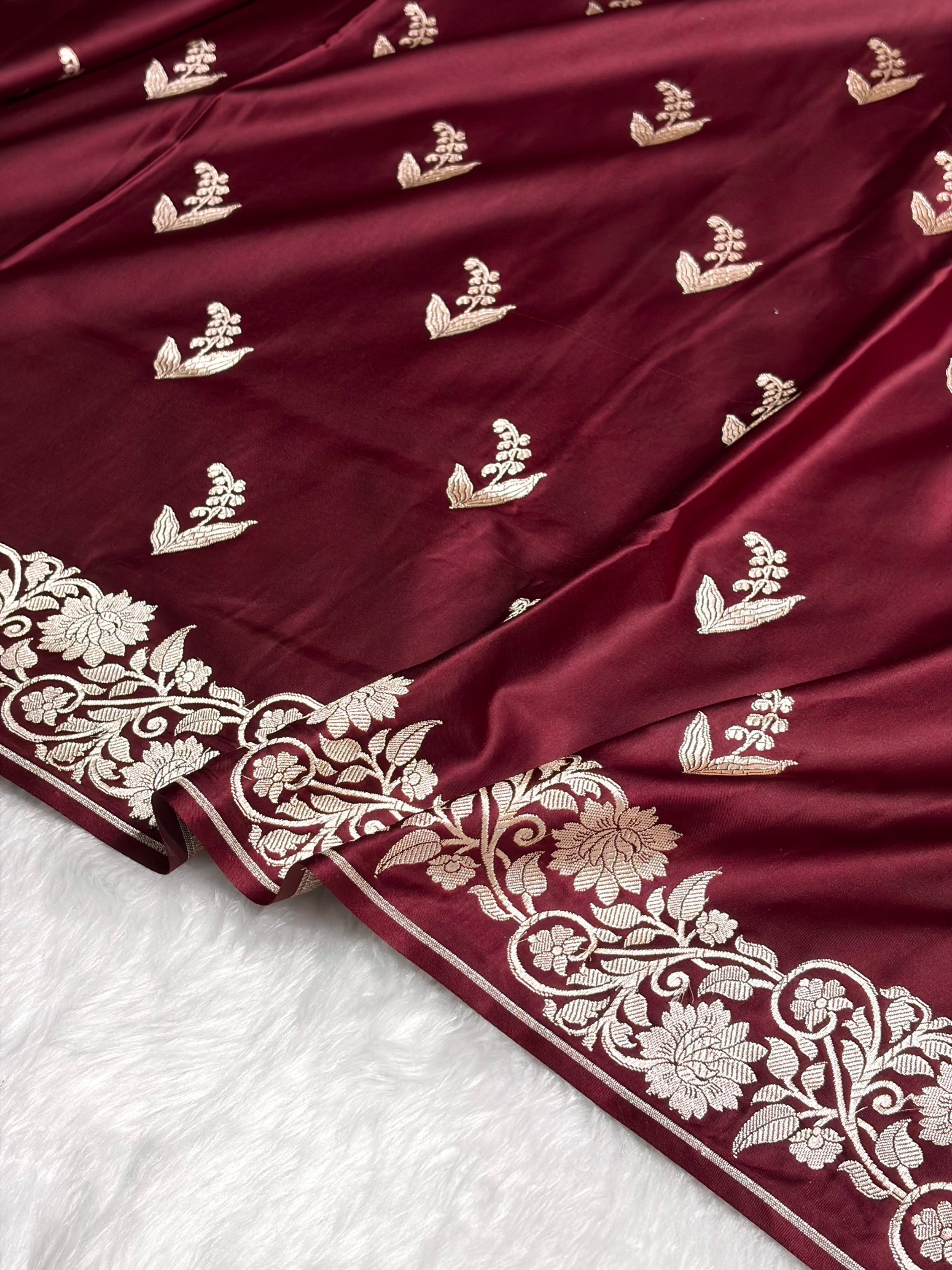 Chocolate Boota With Floral Border Mashru Silk Saree MSM-90