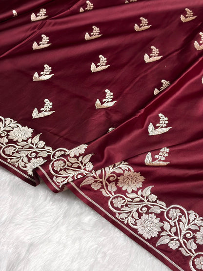 Chocolate Boota With Floral Border Mashru Silk Saree MSM-90