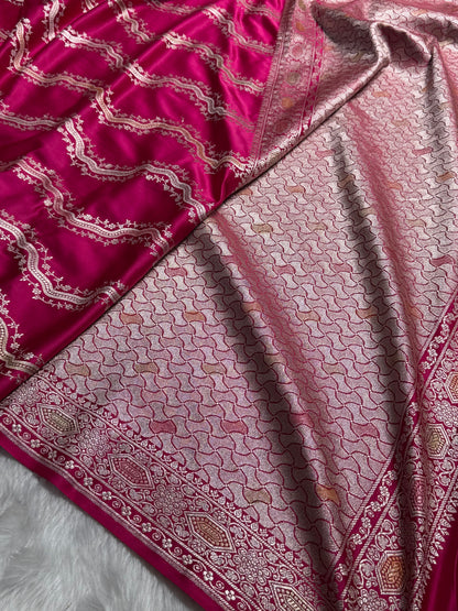 Banarasi Minakari Cross Pattern in Rani Pink Shades Mashru Silk Saree MS93