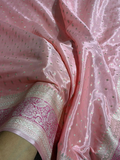 Baby Pink Shades With Contrast Border Crepe Silky Katan Banarasi Saree CSK-07