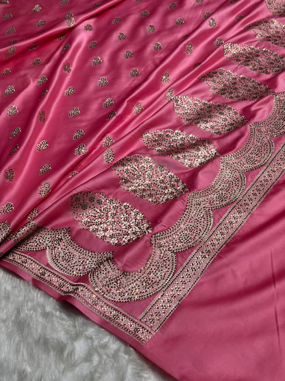 Baby Pink Scallop Mashru Silk with Swarovski work BMS02