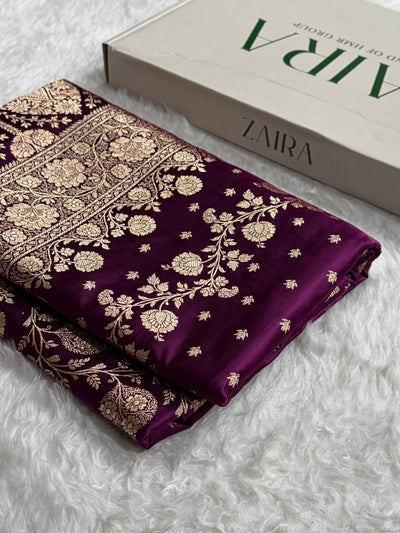 Banarasi Satin Katan Saree With Boota in Wine Shades SK114