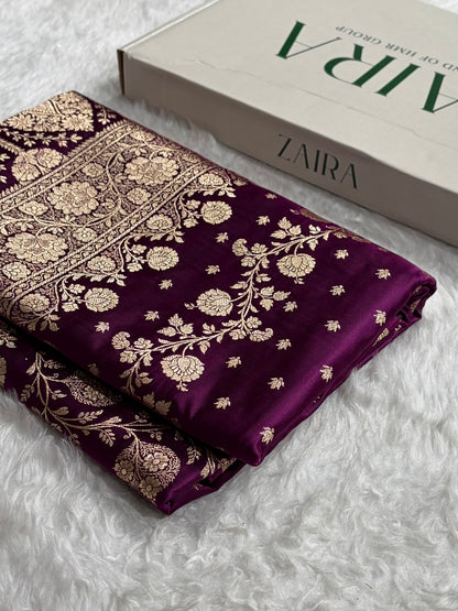 Banarasi Satin Katan Saree With Boota in Wine Shades SK114