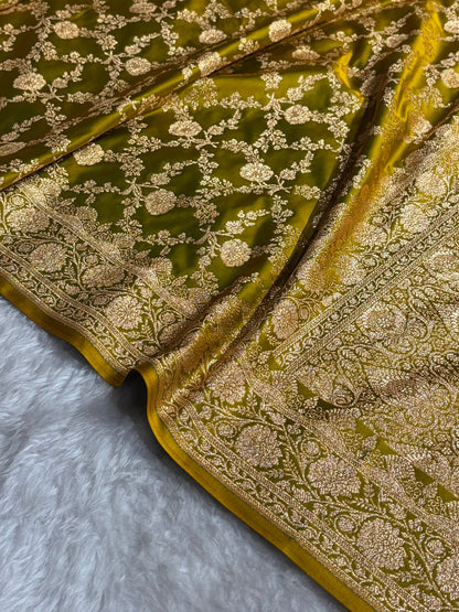 Liril Mehendi Shades Jaal Floral Pattern Satin Katan Silk Saree SK80