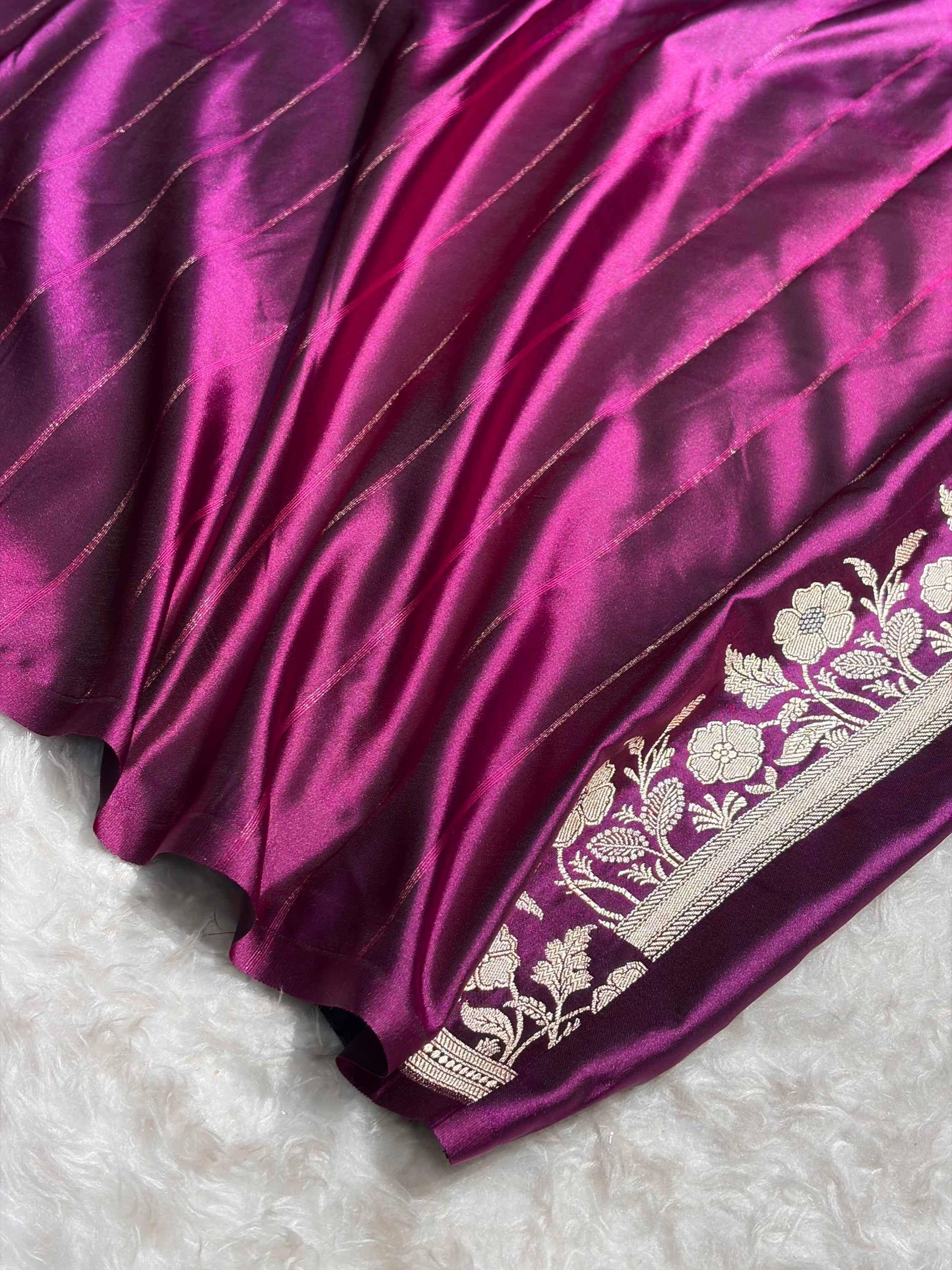 Banarasi Wine Boota With Floral Border Mashru Silk Saree MSM-88