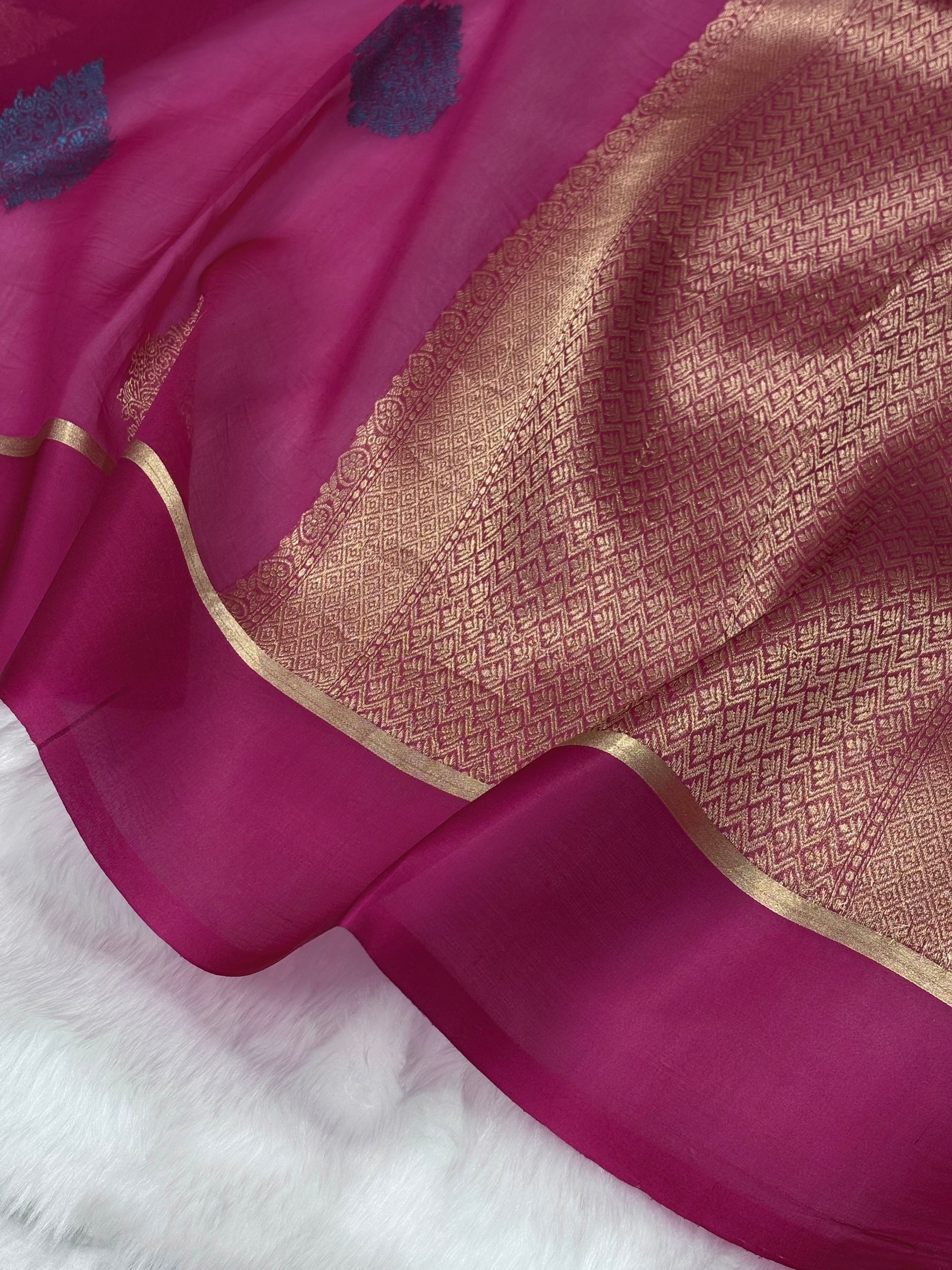 Pure Organza Rani Floral Banarasi Silk Saree PO-03