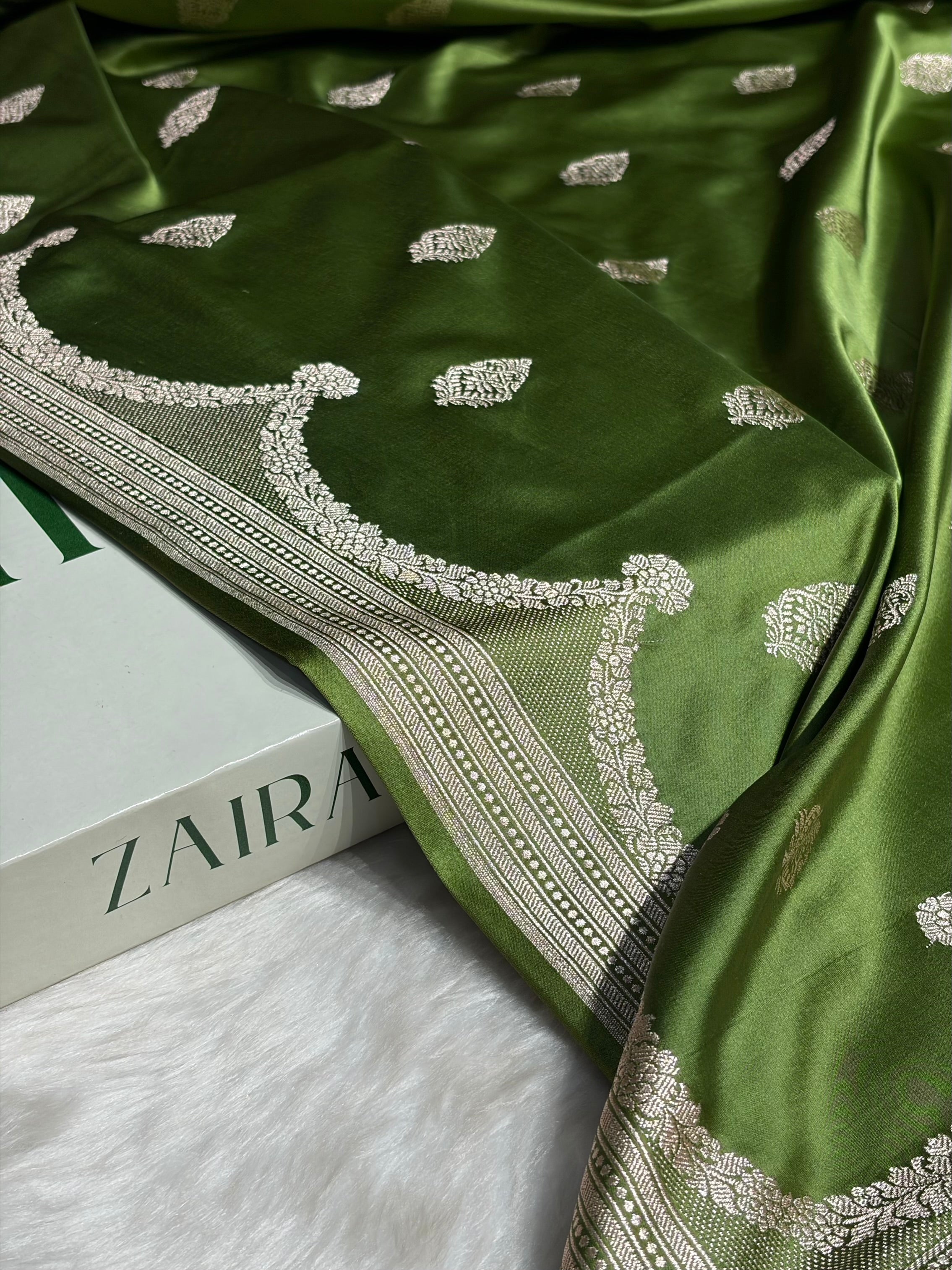 Mehendi Green Shades Scallop Mashru Silk Saree MS20