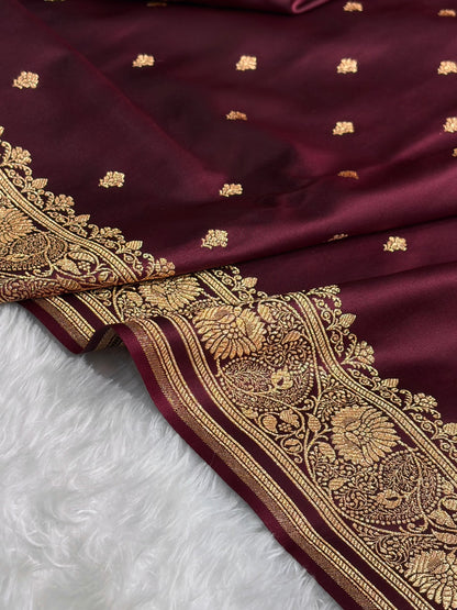 Banarasi Satin Katan Saree With Boota in Chocolate Shades SK104