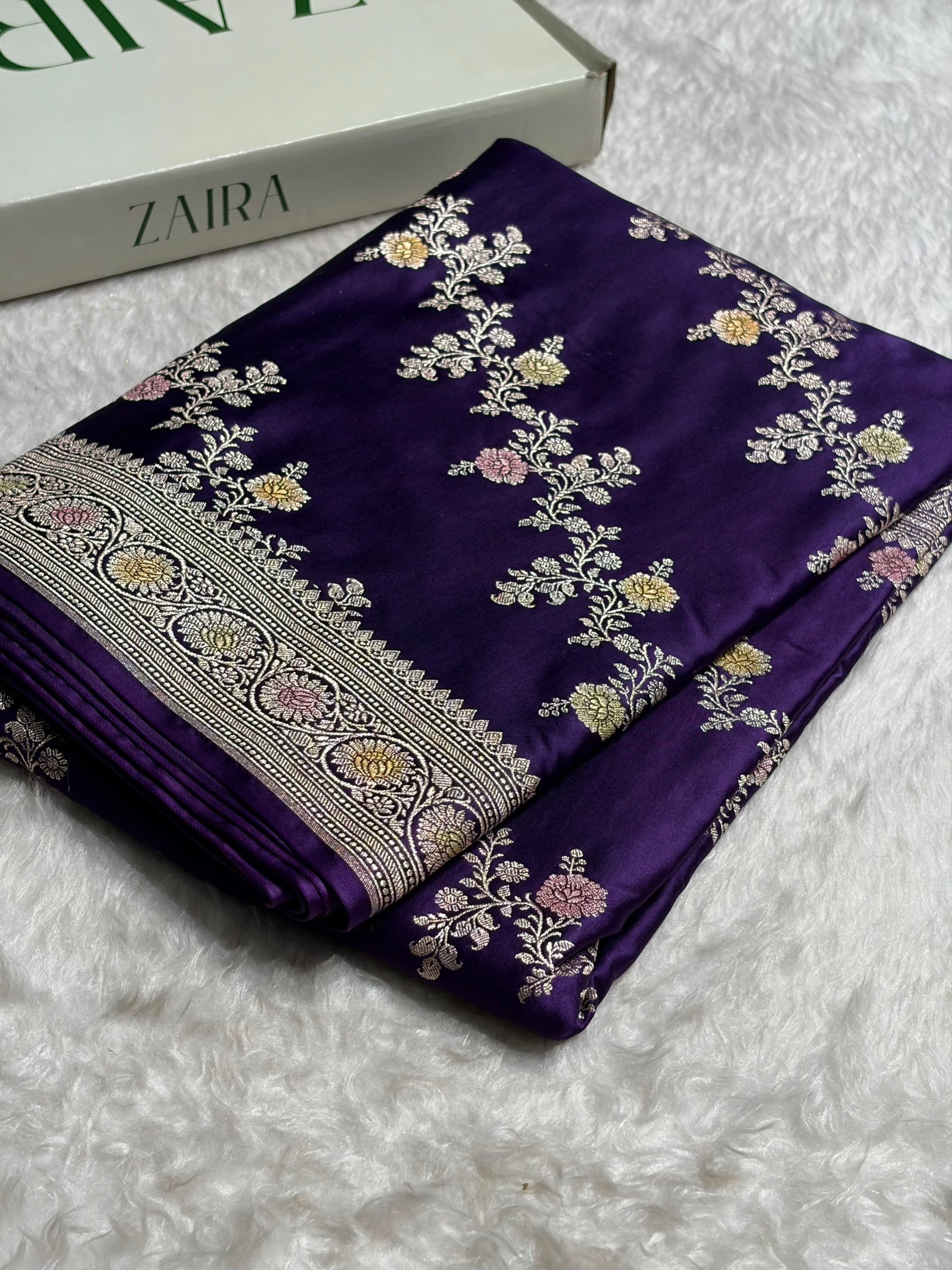 Purple Minakari Banarasi Cross Mashru Silk Saree MS01
