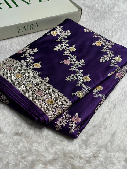 Purple Minakari Banarasi Cross Mashru Silk Saree MS01