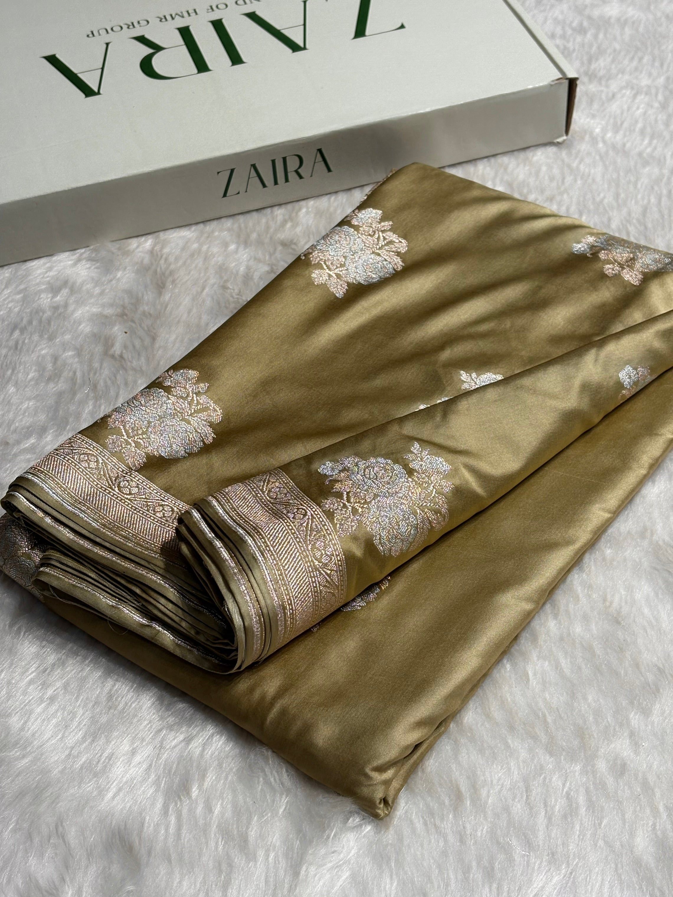 Dark Tusser Sona Rupa Floral Motif Mashru Silk Saree MS50