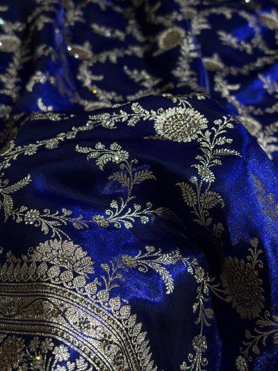 Light Weight Royal Blue Satin Silk Saree with Swarovski work BSS14