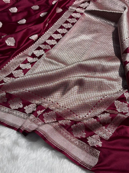Garnet Boota Motif Mashru Silk Saree MS43