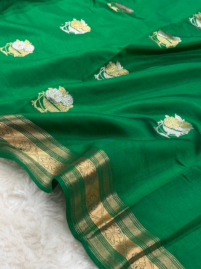 Bottle Green Boota Handwoven Paper Silk RM-29