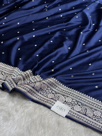 Navy Blue Shades Booti Mashru Silk Saree MCS64