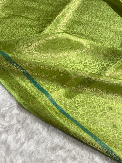 Banarasi Light Green Shade Flower Minakari Brocade Pure Caramel Mango Silk Saree CS-22