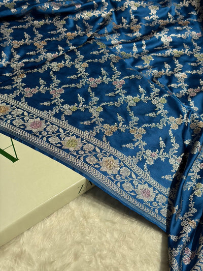 Light German Blue Shade Banarasi Minakari with Jaal Pattern Mashru Silk Saree MCS56
