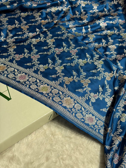 Light German Blue Shade Banarasi Minakari with Jaal Pattern Mashru Silk Saree MS56