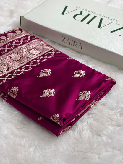 Wine Shades Banarasi Boota Pattern Floral Mashru Silk Saree MSM-114
