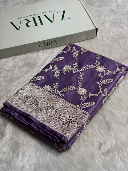 Lavender Banarasi Jaal Mashru Silk Saree MS23