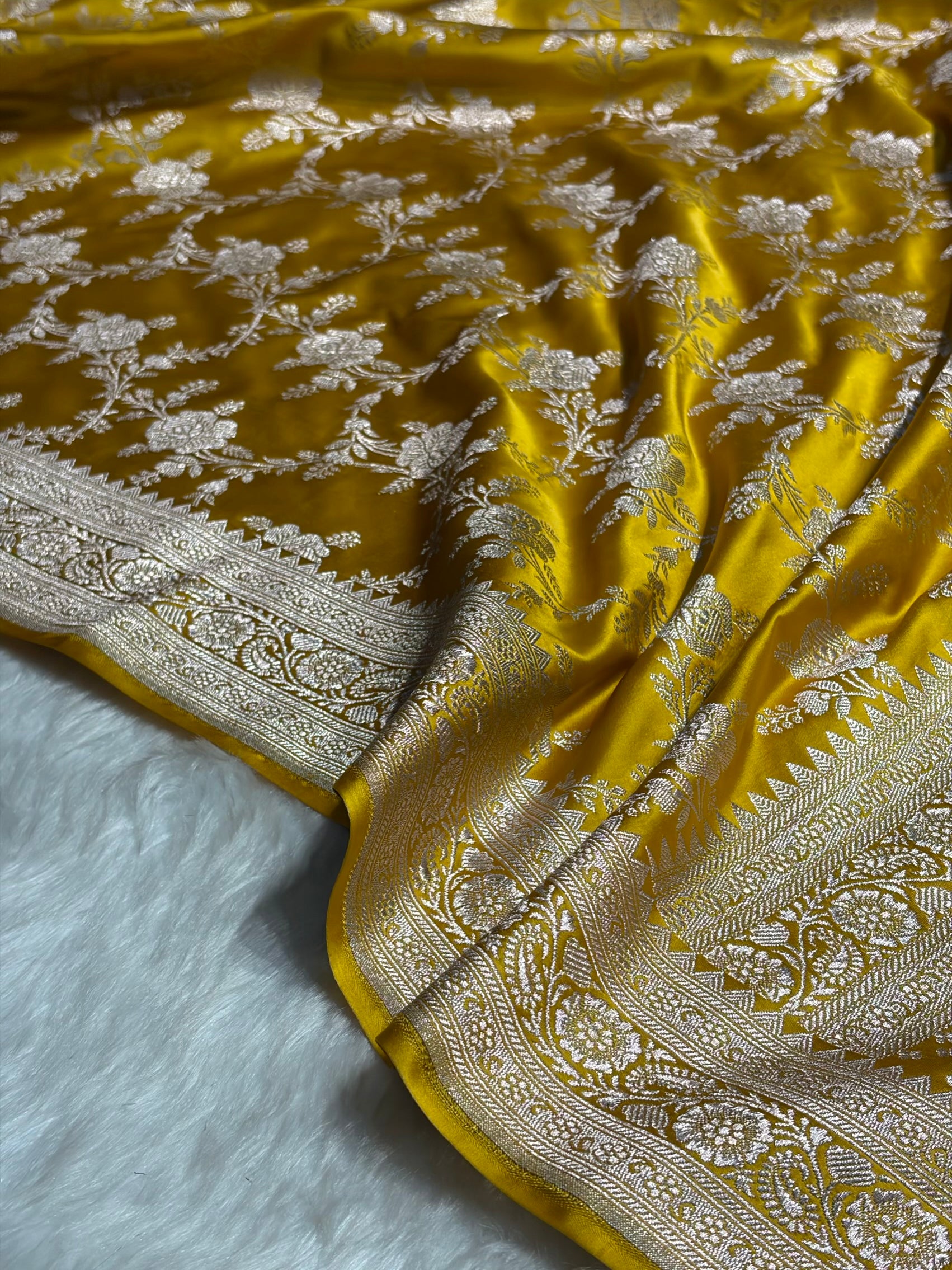 Mustard Floral Jaal Mashru Silk Saree  MS28