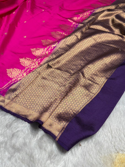 Dark Rani with Purple Shades Handwoven Pure Paper Silk RM-59