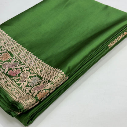 Mehendi Plain Mashru Silk Saree with Minakari Pallu