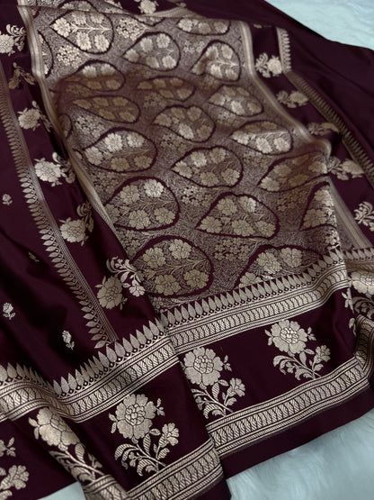 Chocolate shades Booti Mashru Silk Banarasi Saree