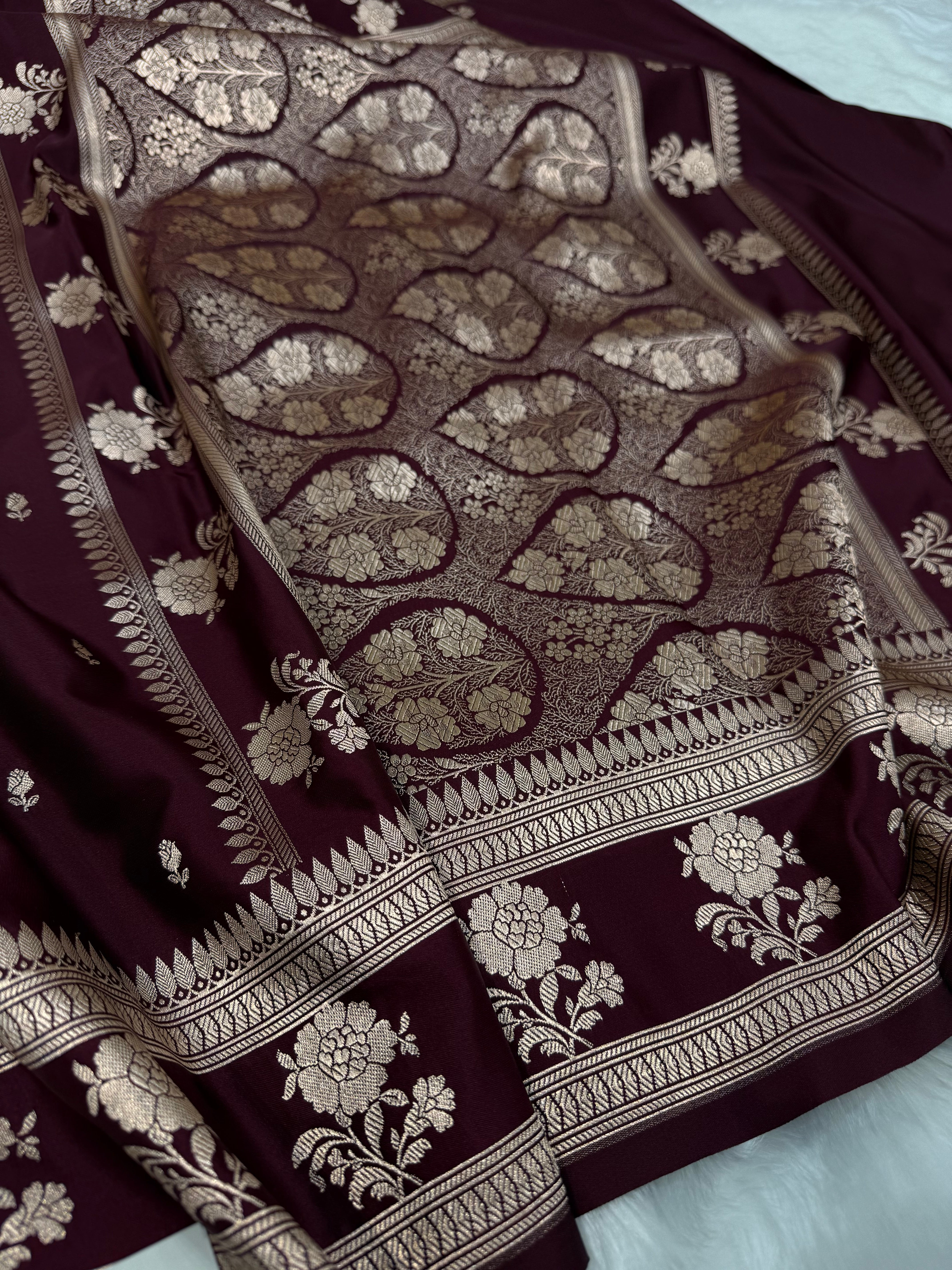 Chocolate shades Booti Mashru Silk Banarasi Saree