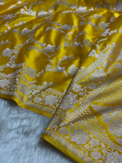 Yellow Shades Jaal Mashru Silk Saree MS48