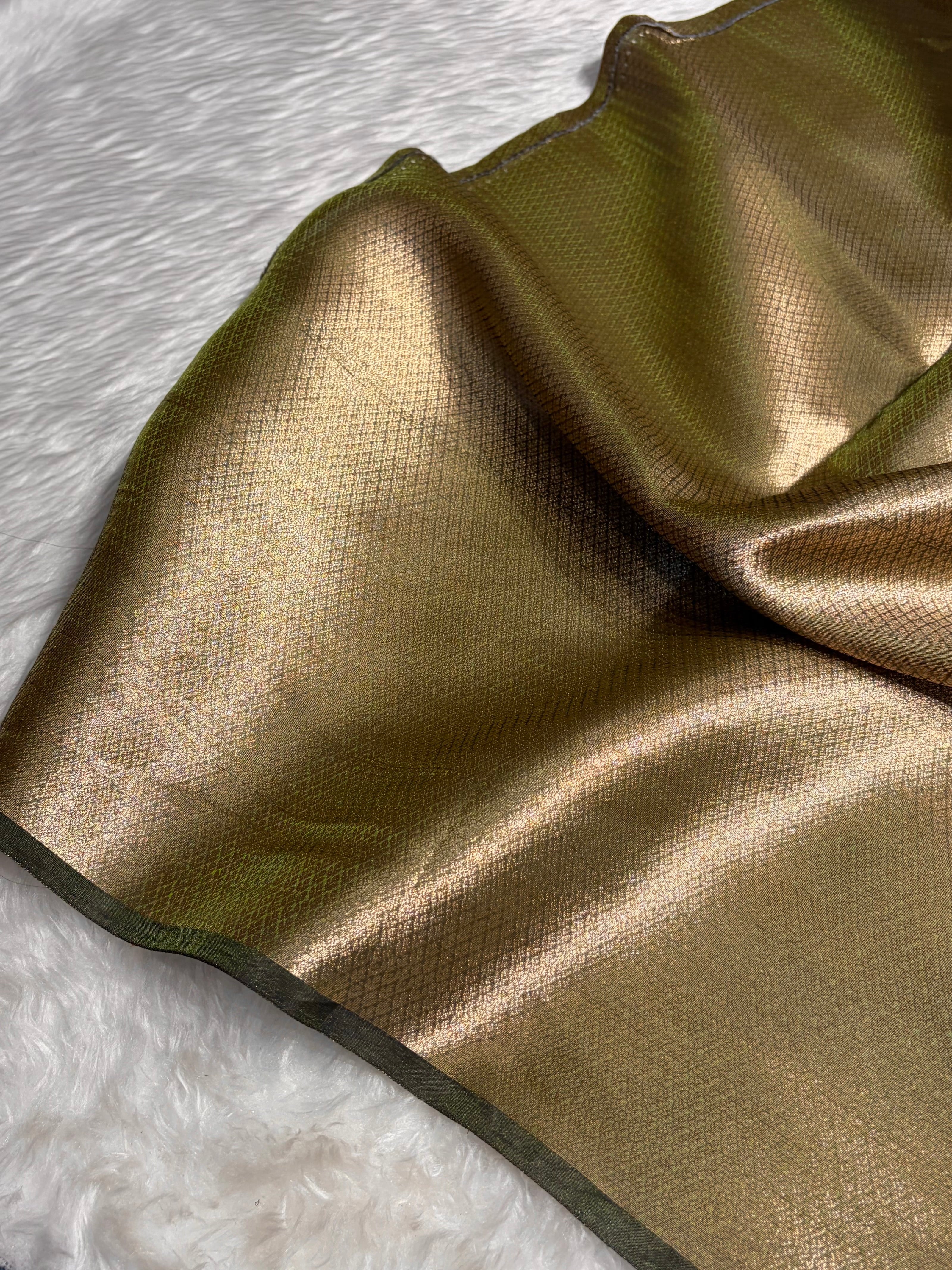 Bottle Green Shade Pure Tissue Silk Saree with Brocade Blouse PT-18