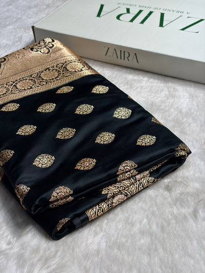 Boota Katan Silk Saree In Black Shades SK02