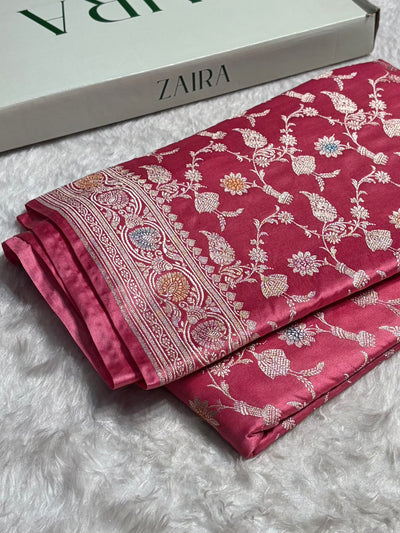 Baby Pink Shades In Banarasi Minakari Jaal Mashru Silk Saree MCS42