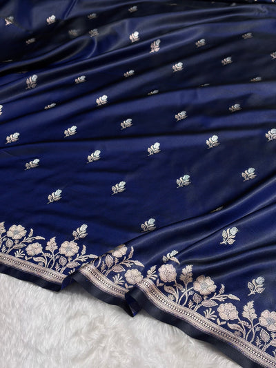 Navy Blue Boota With Floral Border Mashru Silk Saree MSM-85