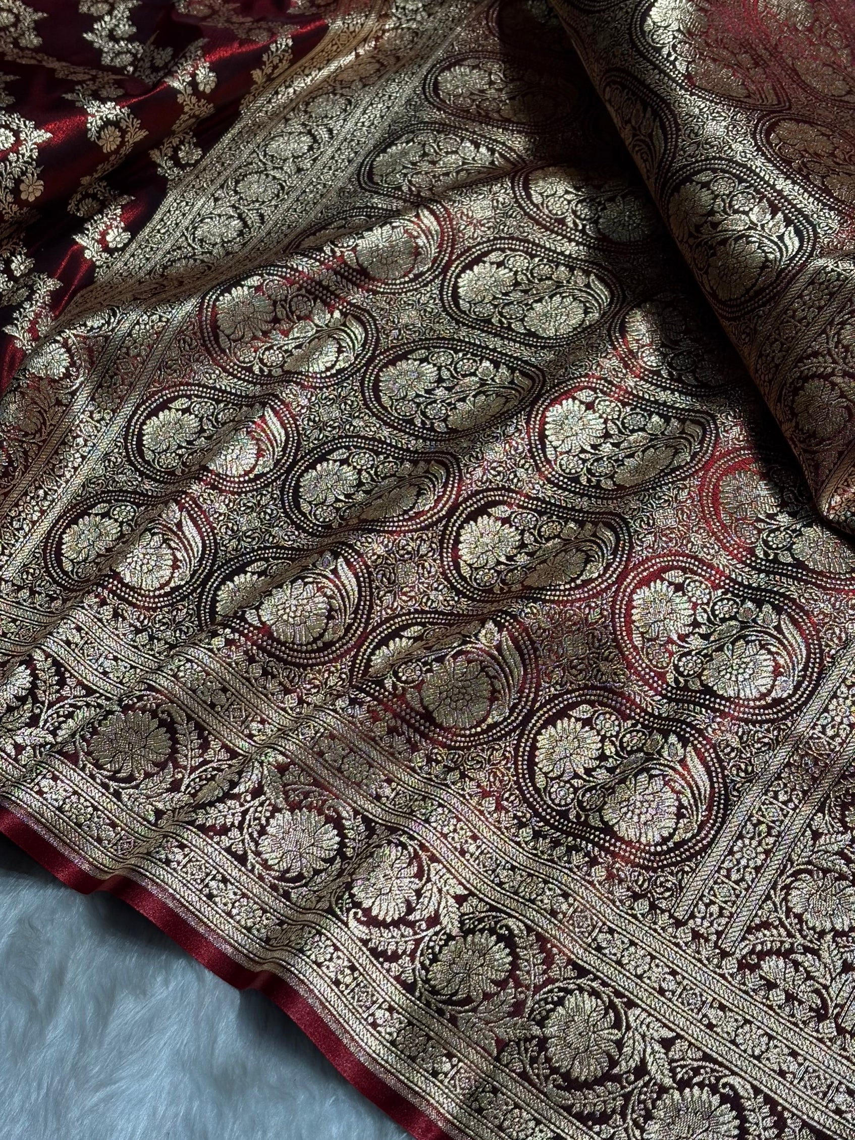 Maroon Shades Banarasi Satin Silk Saree SS32