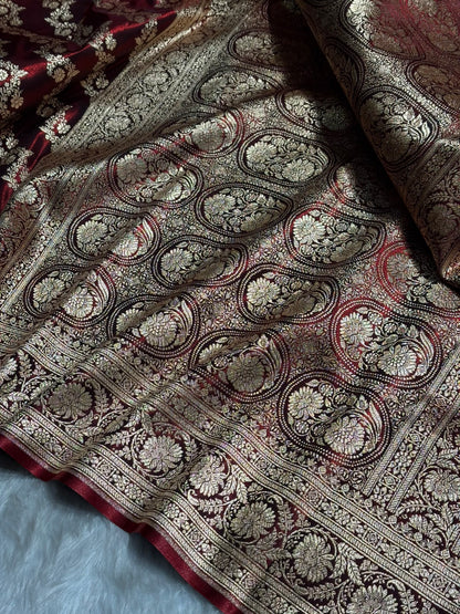 Maroon Shades Banarasi Satin Silk Saree SS32
