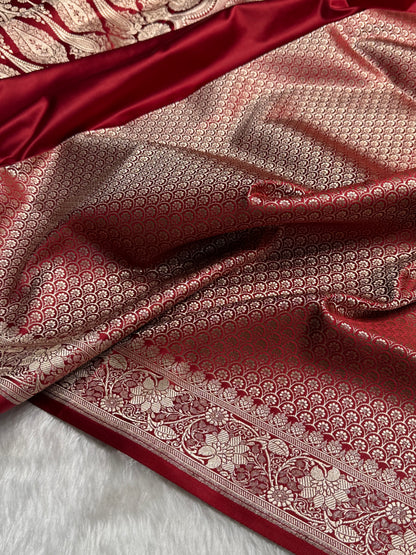 Premium Maroon Shades Floral Border Mashru Silk Saree