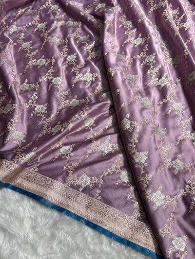 Dusty Lavender Shades Minakari Jaal Mashru Silk Saree MCS08